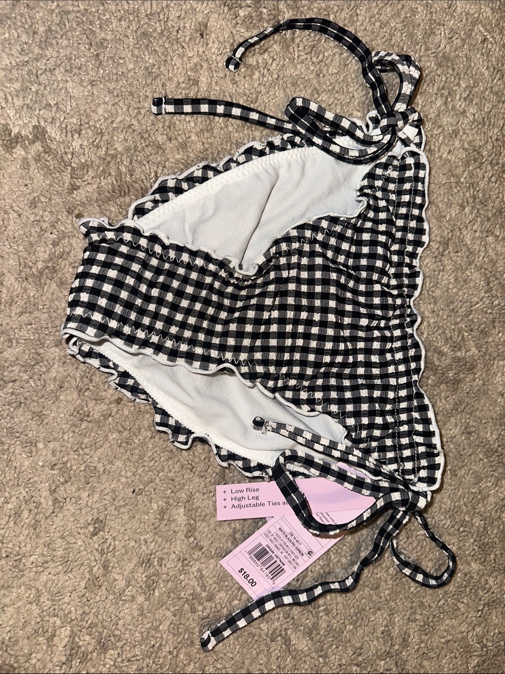 wild fable Black & White Gingham Tie-Side Bikini Bottoms